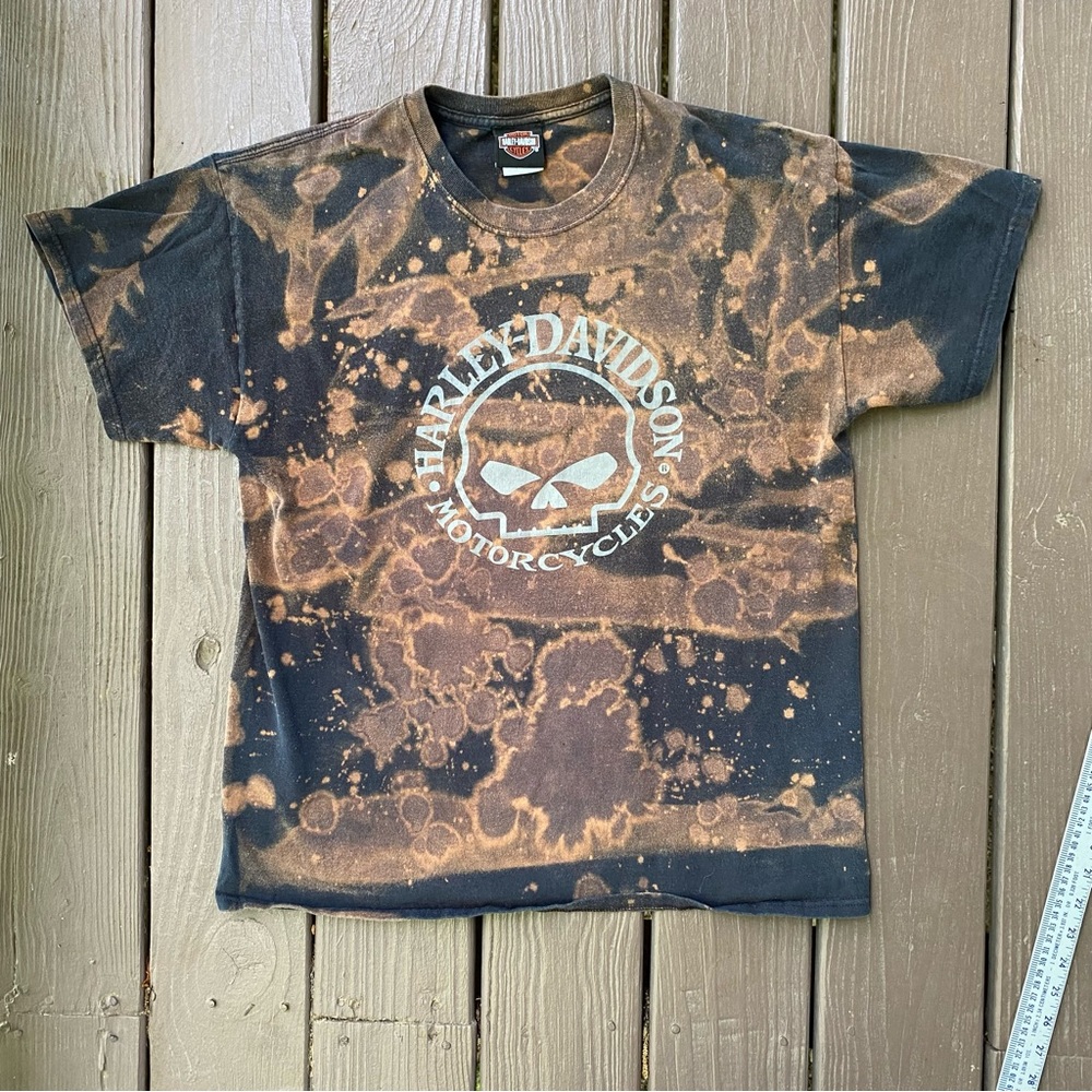 Bleach Dyed Harley Davidson Double Sided Skull Shirt Large York, PA
